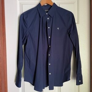 Lauren Ralph Lauren Easy Care Stretch Cotton Shirt Large Blue